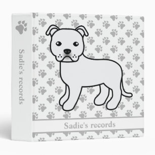 White English Staffie Cute Cartoon Dog & Text 3 Ring Binder