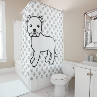 White English Staffordshire Bull Terrier Dog Shower Curtain