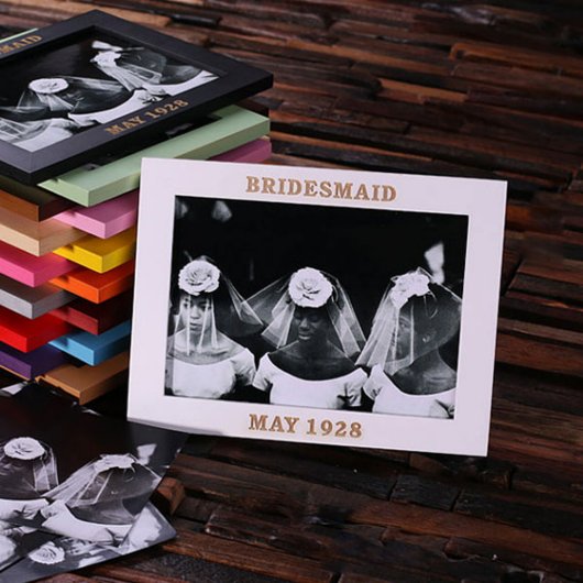 White Engraved 5" x 7" Natural Wood Picture Frame (Front)