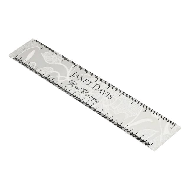 White engraved flowers silver ruler (Angled)