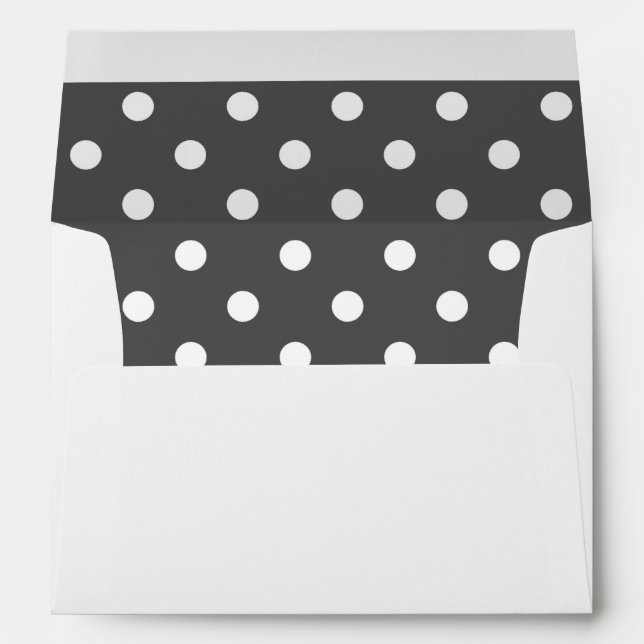 White Envelope, Dark Silver Gray Polka Dot Lined Envelope (Back (Bottom))
