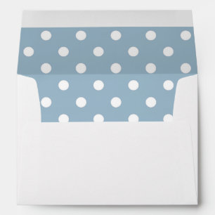 White Envelope, Dark Sky Blue Polka Dot Lined Envelope