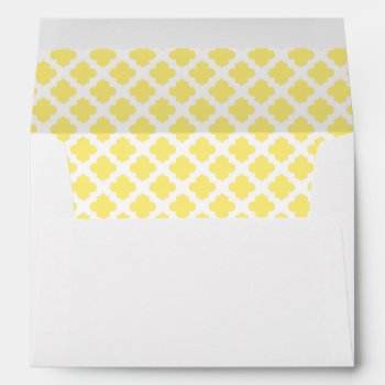 White Envelope Light Yellow Quatrefoil Lined by Mintleafstudio at Zazzle