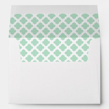 White Envelope Mint Seafoam Green Quatrefoil Lined by Mintleafstudio at Zazzle