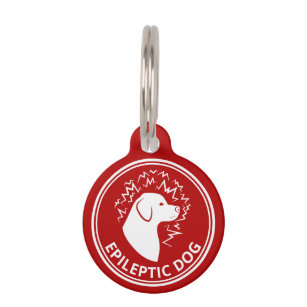 White Epileptic Dog Drawing On Red Epilepsy Alert Pet ID Tag
