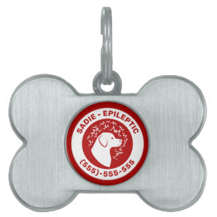 White Epileptic Dog On Red Epilepsy Alert & Info Pet ID Tag