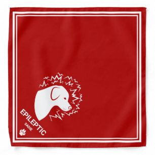 White Epileptic Dog On Red Epilepsy Alert & Name Bandana