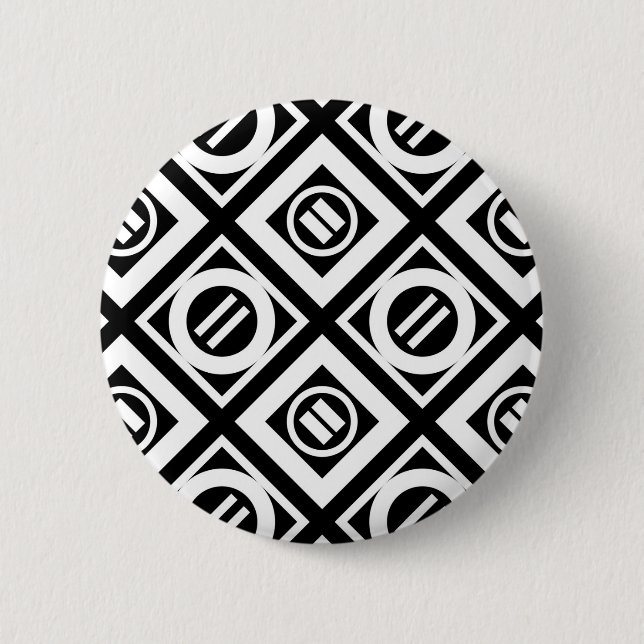 White Equal Sign Geometric Pattern on Black Button (Front)