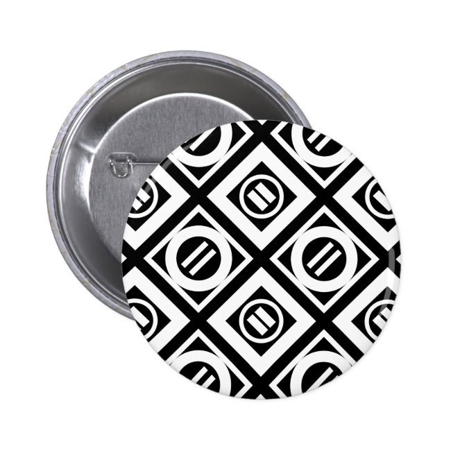 White Equal Sign Geometric Pattern on Black Button