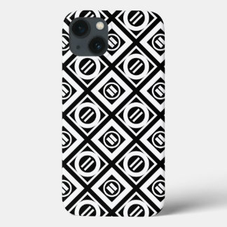 White Equal Sign Geometric Pattern on Black iPhone 13 Case
