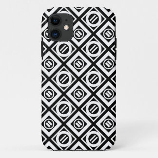 White Equal Sign Geometric Pattern on Black iPhone 11 Case
