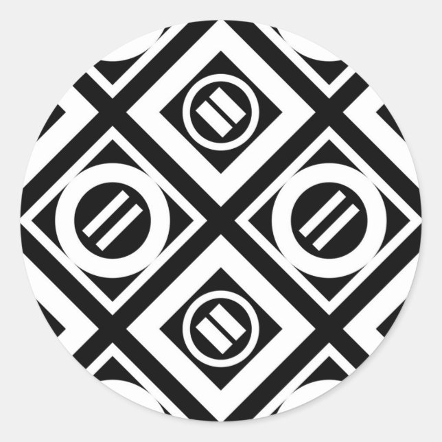 White Equal Sign Geometric Pattern on Black Classic Round Sticker (Front)