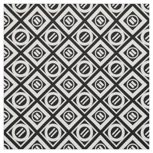 White Equal Sign Geometric Pattern on Black Fabric