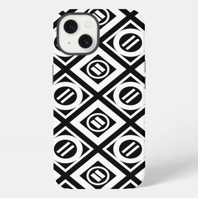 White Equal Sign Geometric Pattern on Black Iphone Case (Back)