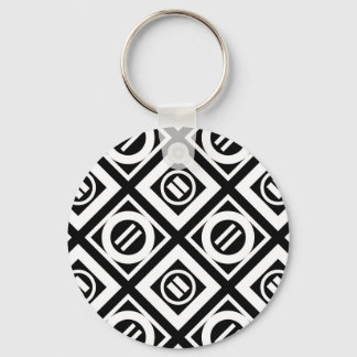 White Equal Sign Geometric Pattern on Black Keychain