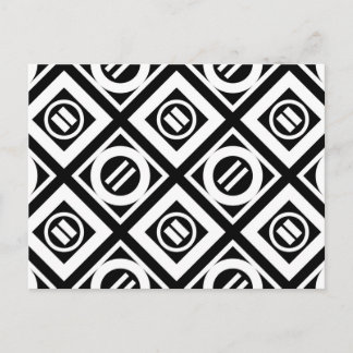 White Equal Sign Geometric Pattern on Black Postcard