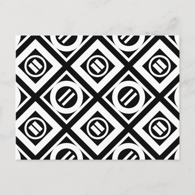 White Equal Sign Geometric Pattern on Black Postcard (Front)