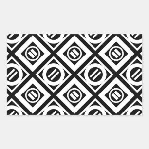 White Equal Sign Geometric Pattern on Black Rectangular Sticker