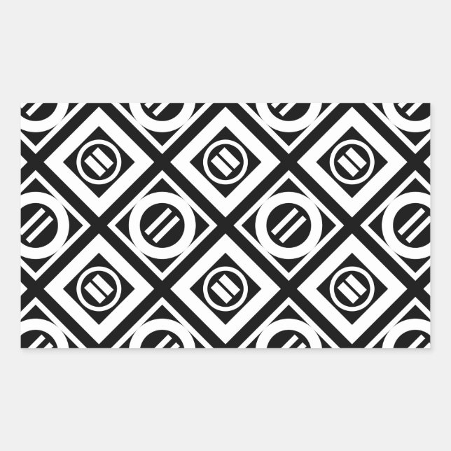 White Equal Sign Geometric Pattern on Black Rectangular Sticker (Front)