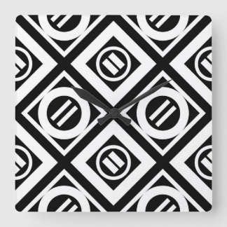 White Equal Sign Geometric Pattern on Black Square Wall Clock
