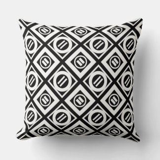 White Equal Sign Geometric Pattern on Black Throw Pillow