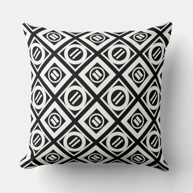 White Equal Sign Geometric Pattern on Black Throw Pillow (Front)