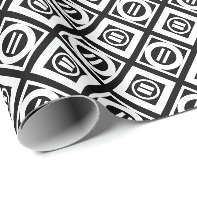 White Equal Sign Geometric Pattern on Black Wrapping Paper (Roll Corner)