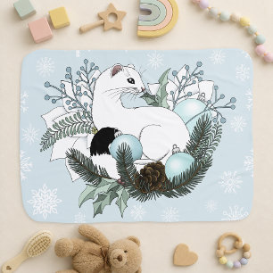White Ermine Blue Christmas Snowflakes Baby Blanket