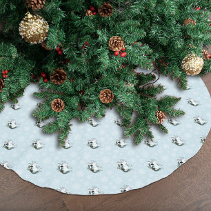 White Ermine Blue Christmas Snowflakes Brushed Polyester Tree Skirt