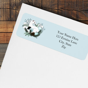 White Ermine Blue Christmas Snowflakes Label