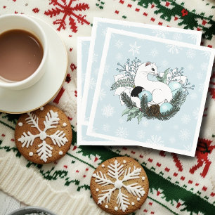White Ermine Blue Christmas Snowflakes Napkins