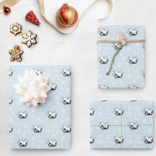 White Ermine Blue Christmas Snowflakes Wrapping Paper Sheets