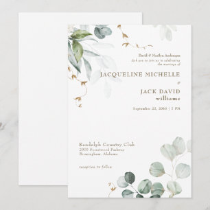 White Eucalyptus Elegance Bride Parents Wedding  Invitation