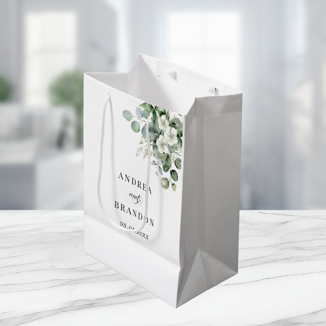 White Eucalyptus Floral Minimalist Elegant Wedding Medium Gift Bag (Creator Uploaded)