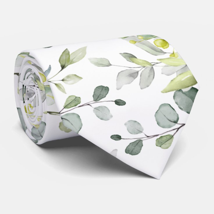 White Eucalyptus Greenery Wedding Neck Tie Zazzle