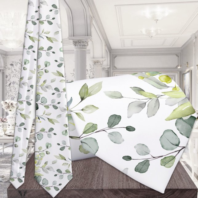 White Eucalyptus Greenery Wedding Neck Tie (Creator Uploaded)