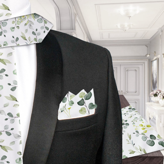 White Eucalyptus Greenery Wedding Pocket Square Bandana