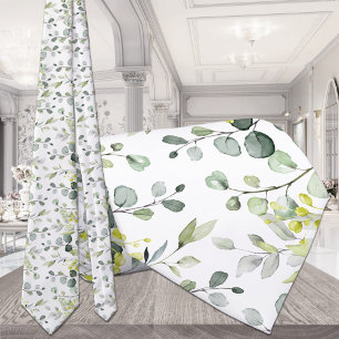 White Eucalyptus Greenery Wedding Small Pattern Neck Tie