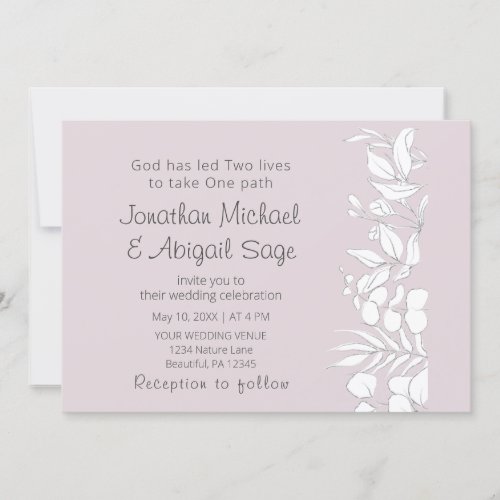 White Eucalyptus on Lavender Christian Wedding Invitation