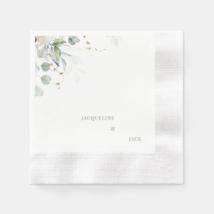 White Eucalyptus Personalized Wedding Cocktail Napkins