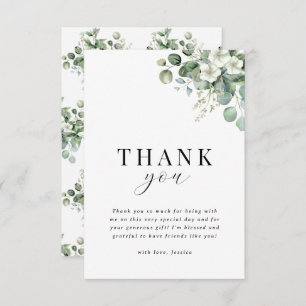 White Eucalyptus Watercolor Floral Bridal Shower Thank You Card