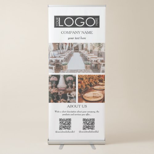 White Event Planning Business 3 Photos 2 QR Codes  Retractable Banner