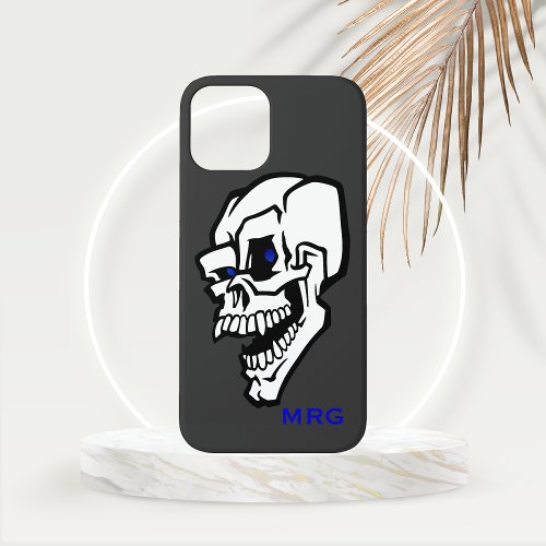 White Evil Skull with Blue Eyes  iPhone 12 Case