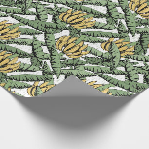 White Exotic Yellow Bananas and Leaves Wrapping Paper