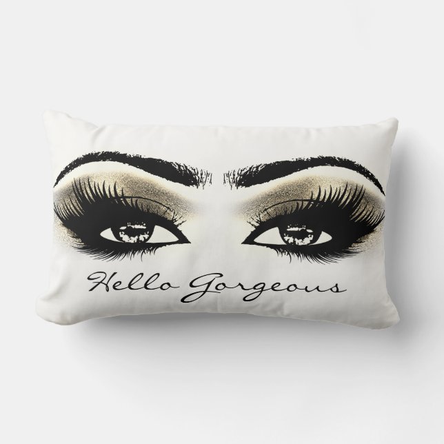 White  Eyes Makeup Lash Hello Gorgeous Gold Eyes Lumbar Pillow (Front)