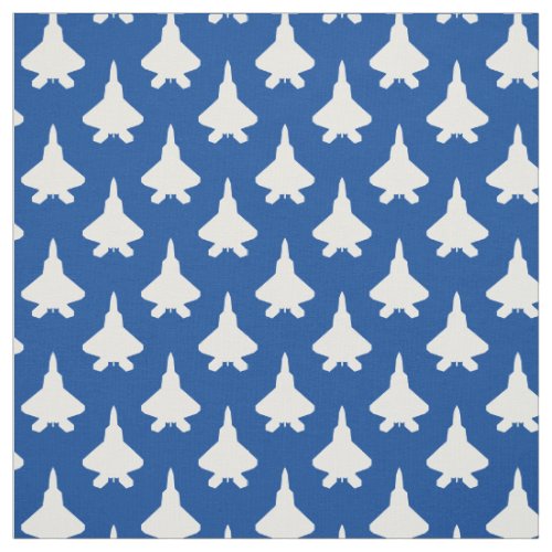 White F_22 Raptor Fighter Jet Pattern on Blue Fabric