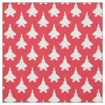 White F-22 Raptor Fighter Jet Pattern on Red Fabric