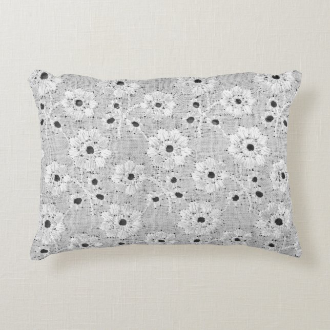 White fabric fine lace texture with elegance seaml accent pillow (Front)