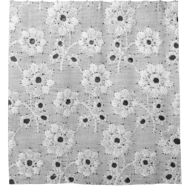 White fabric fine lace texture with elegance seaml shower curtain (Front)