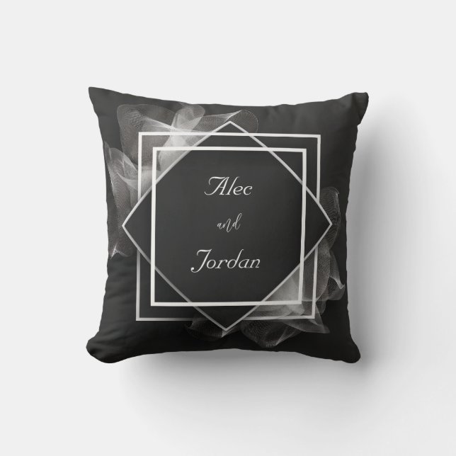 White Fabric Flow Geometric Diamond Frame Throw Pillow (Front)